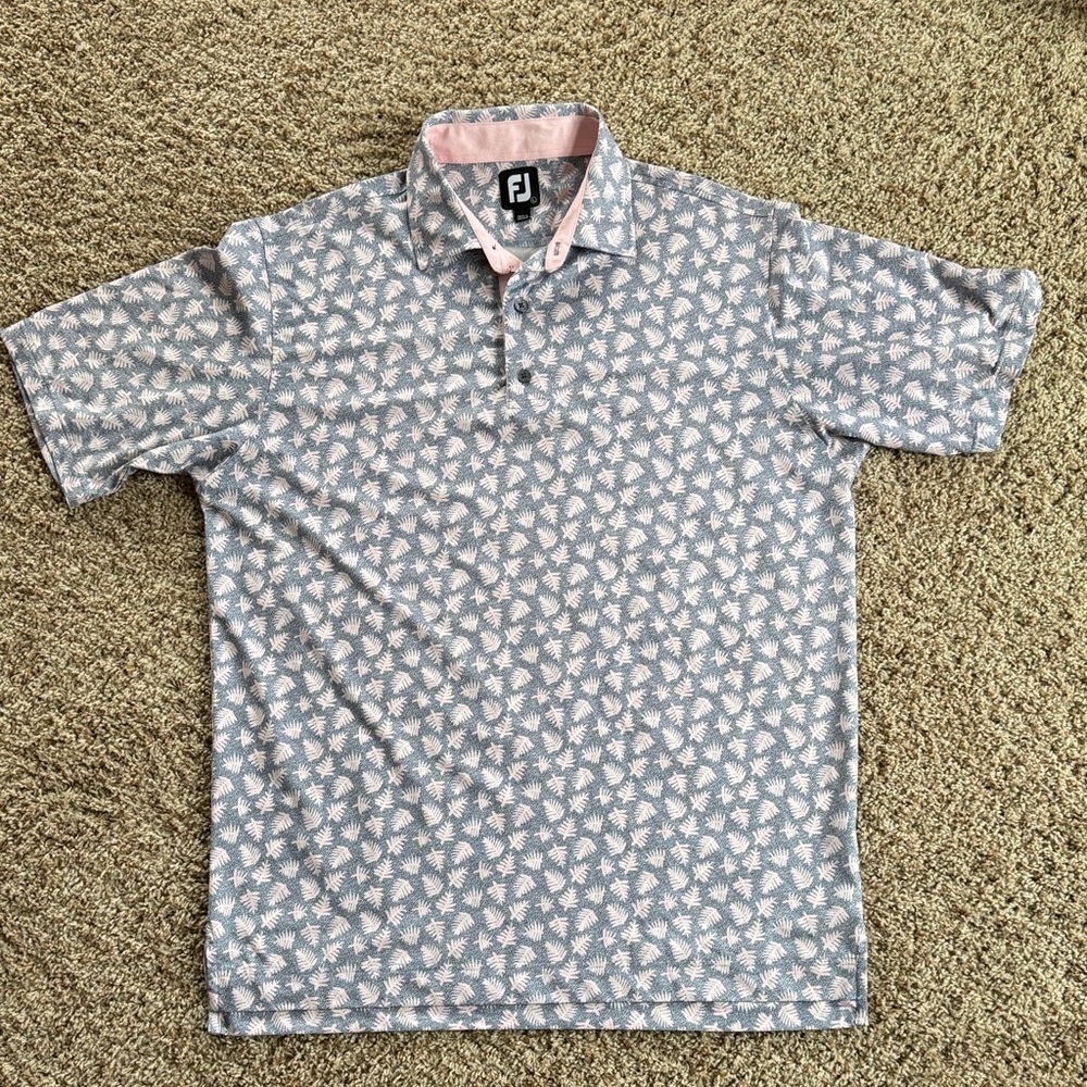 FootJoy Gray and Pink Patterned Polo Golf Shirt
